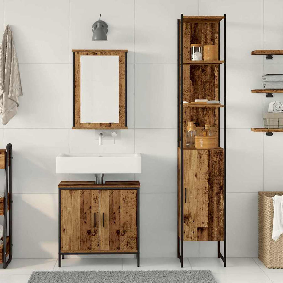 Badkamermeubelset met plank met opslag 3 pcs Bruin Bewerkt hout