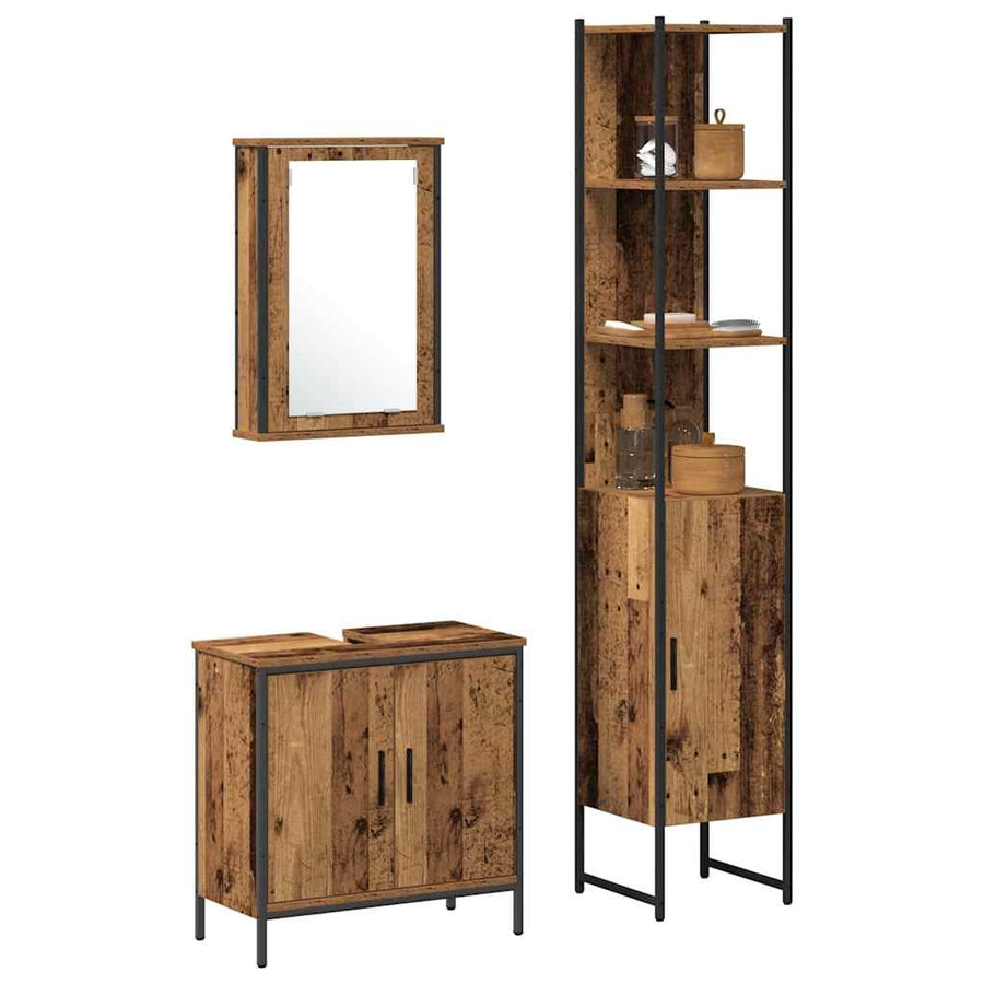 Badkamermeubelset met plank met opslag 3 pcs Bruin Bewerkt hout