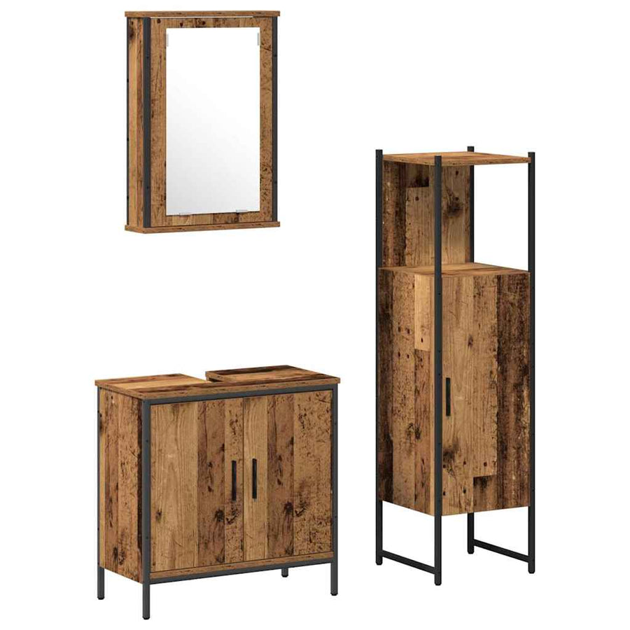 Badkamermeubelset 3 pcs Bruin 33 x 33 x 120.5 cm Bewerkt hout