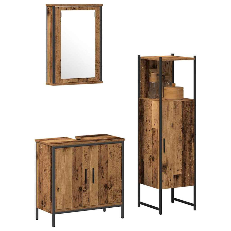 Badkamermeubelset 3 pcs Bruin 33 x 33 x 120.5 cm Bewerkt hout