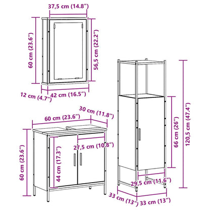 Badkamermeubelset 3 pcs Bruin 33 x 33 x 120.5 cm Bewerkt hout