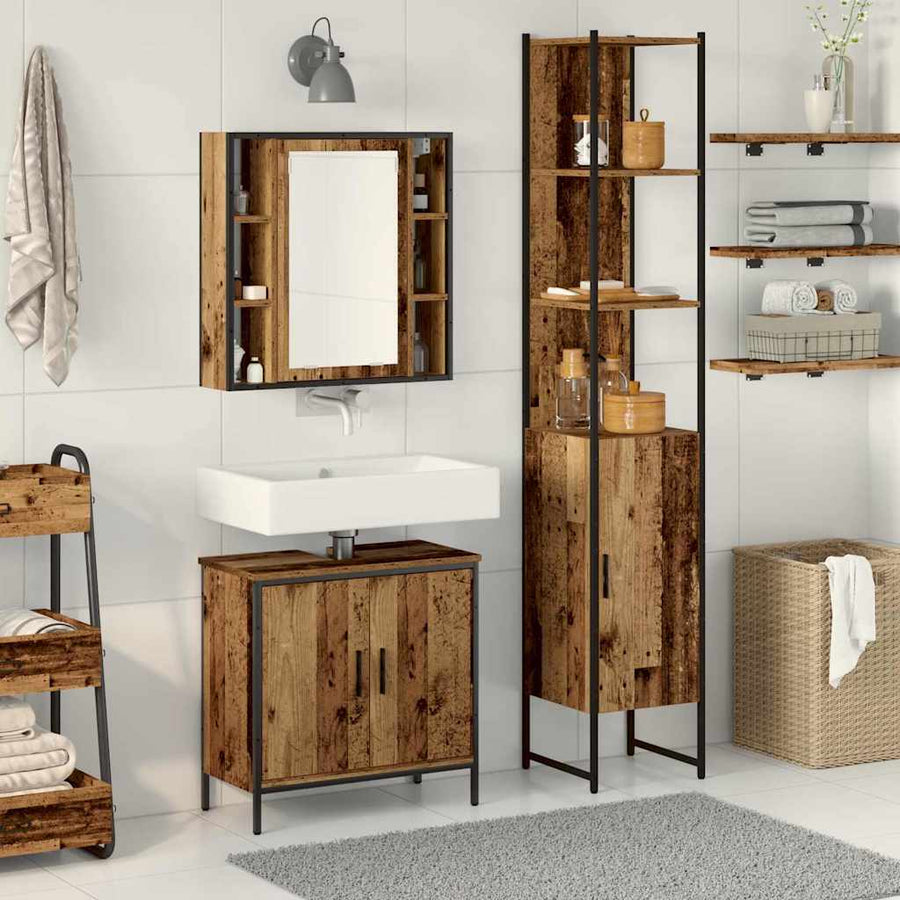 Badkamermeubels met plank met opslag 3 pcs Bruin Bewerkt hout