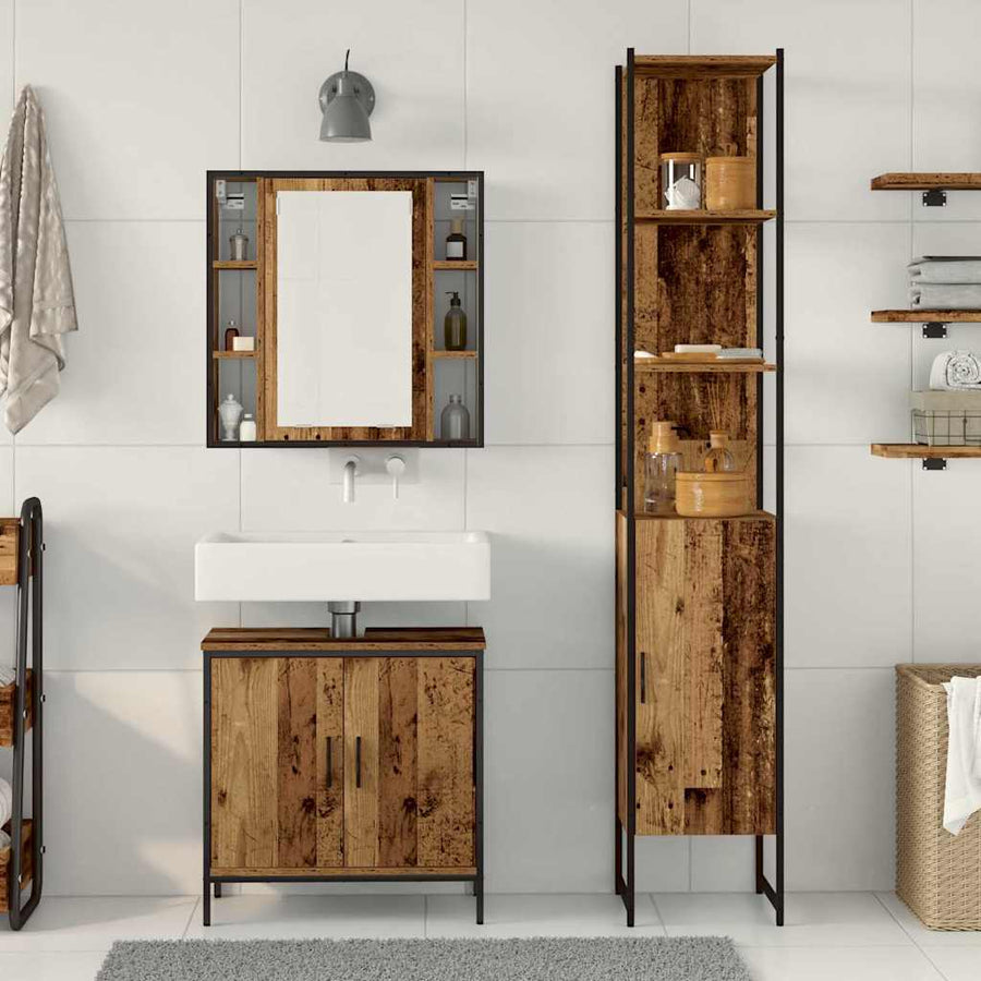 Badkamermeubels met plank met opslag 3 pcs Bruin Bewerkt hout