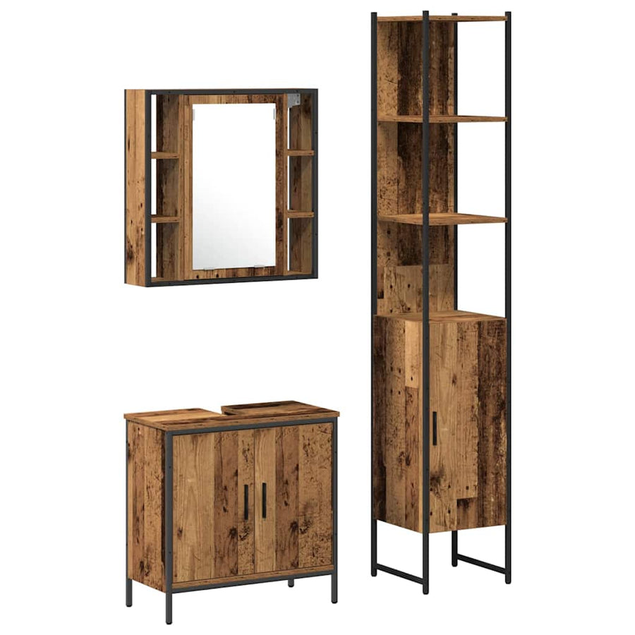 Badkamermeubels met plank met opslag 3 pcs Bruin Bewerkt hout