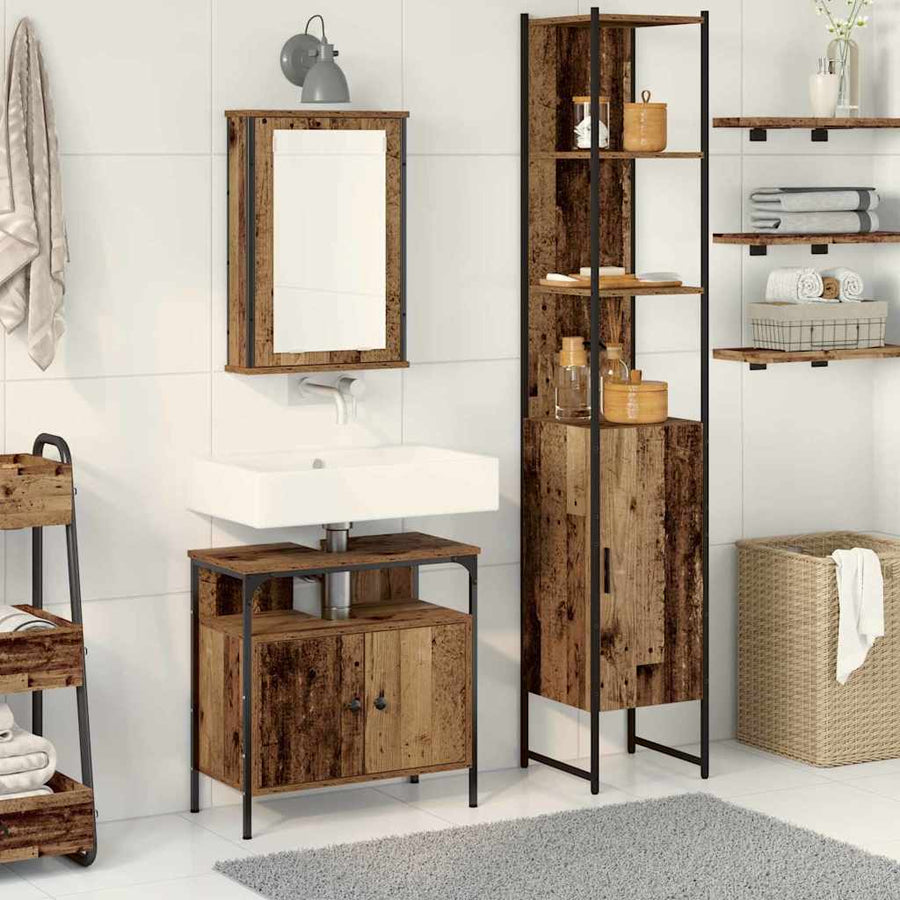 Badkamermeubelset met plank 3 pcs Oud hout Bewerkt hout
