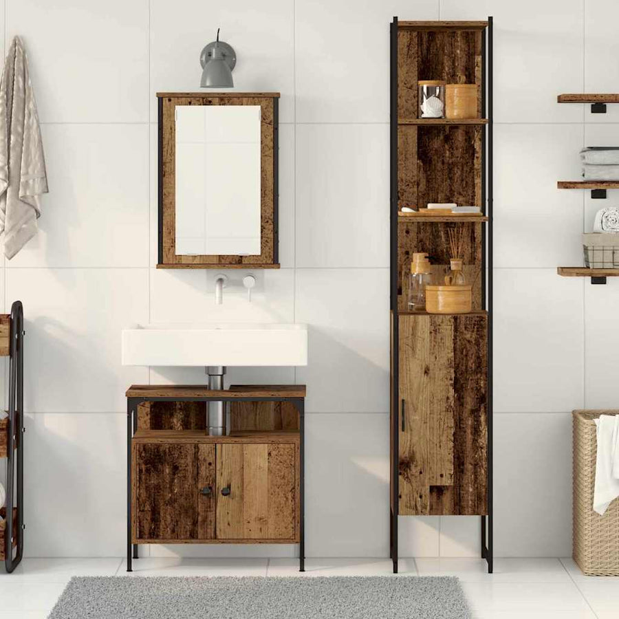 Badkamermeubelset met plank 3 pcs Oud hout Bewerkt hout