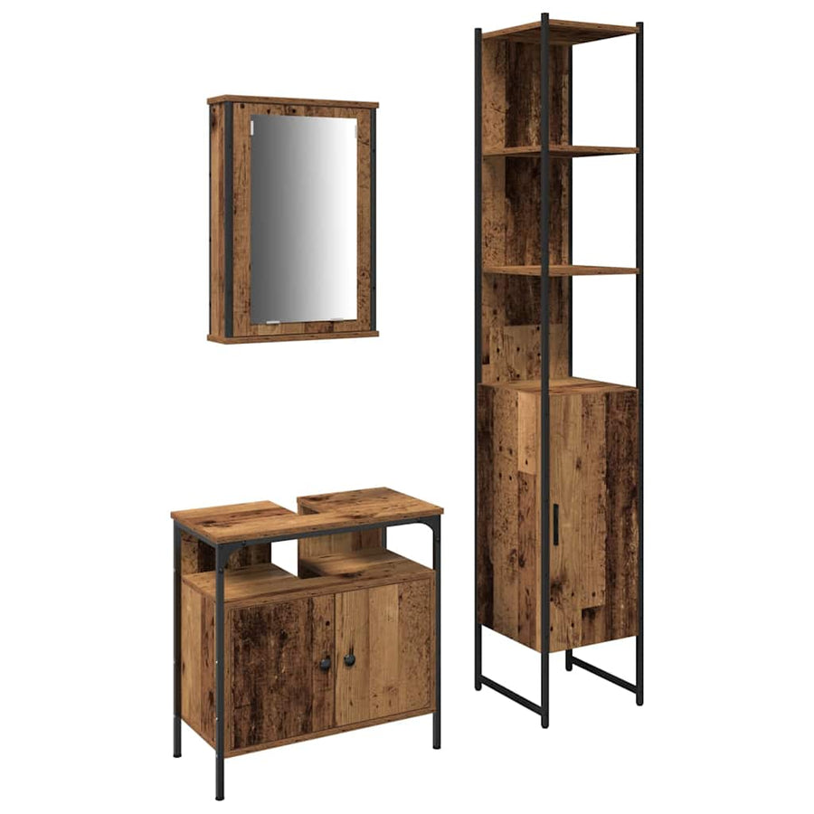 Badkamermeubelset met plank 3 pcs Oud hout Bewerkt hout