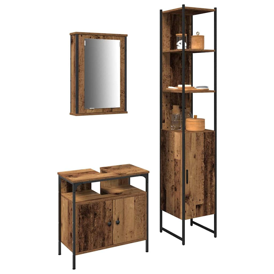 Badkamermeubelset met plank 3 pcs Oud hout Bewerkt hout