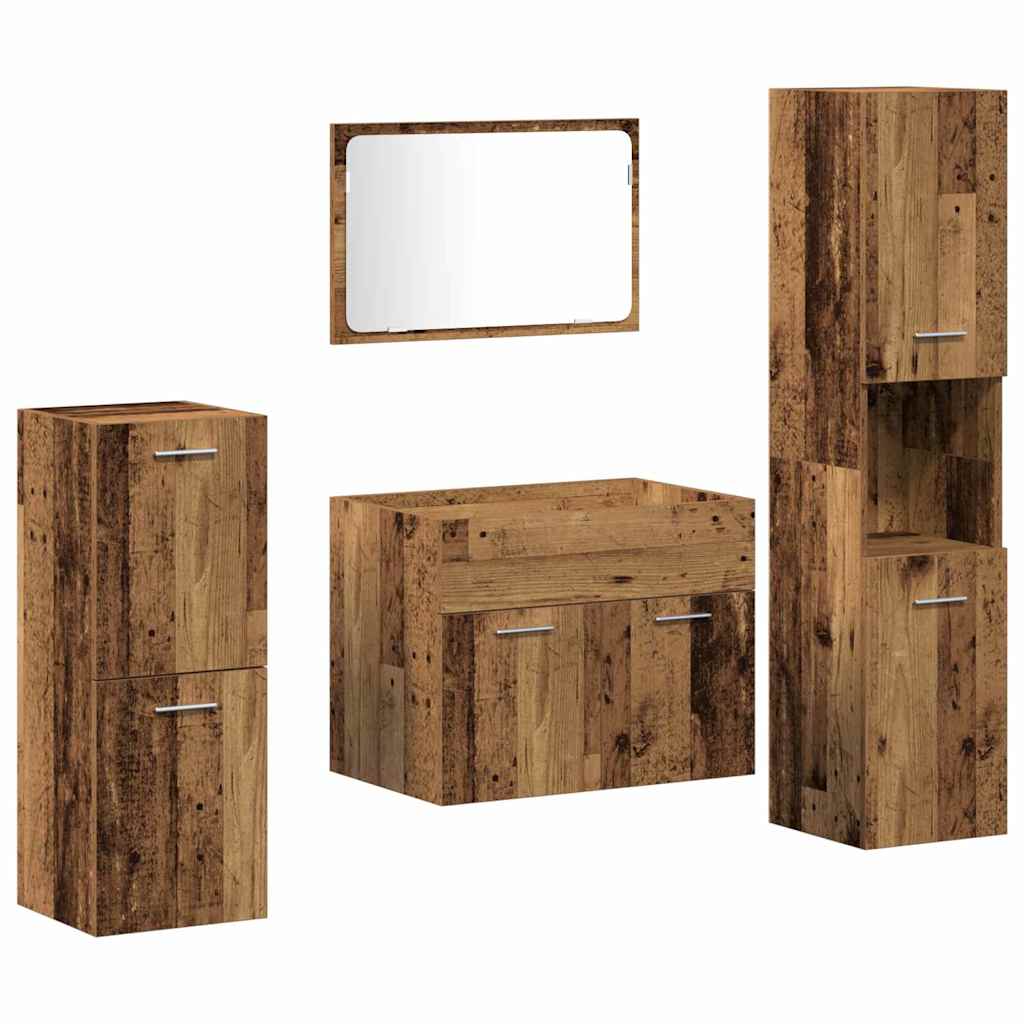 Badkamermeubelset Wandgemonteerd 4 pcs Oud Hout Bewerkt hout