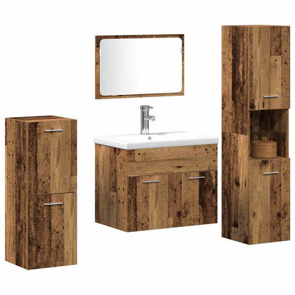 Badkamermeubelset Wandgemonteerd 4 pcs Oud Hout Bewerkt hout