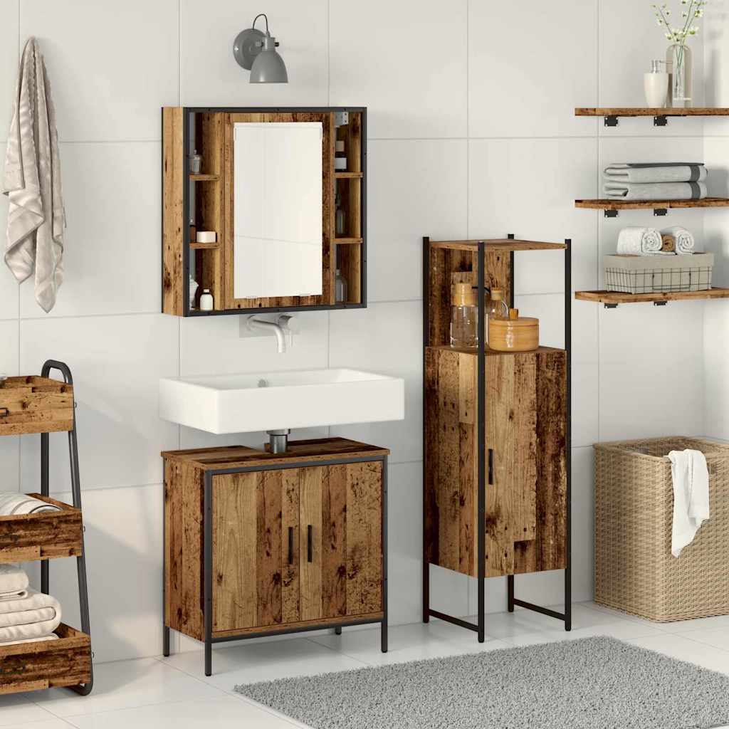Badkamermeubelset met plank met opslag 3 pcs Bruin Bewerkt hout