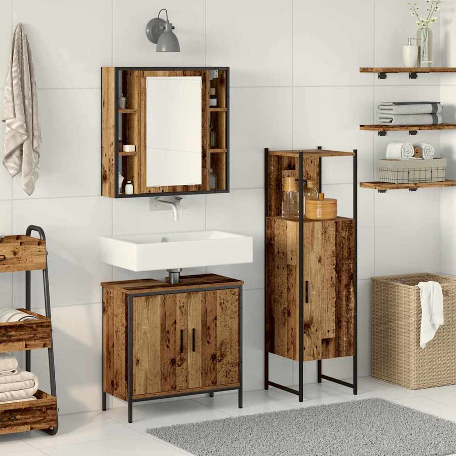 Badkamermeubelset met plank met opslag 3 pcs Bruin Bewerkt hout