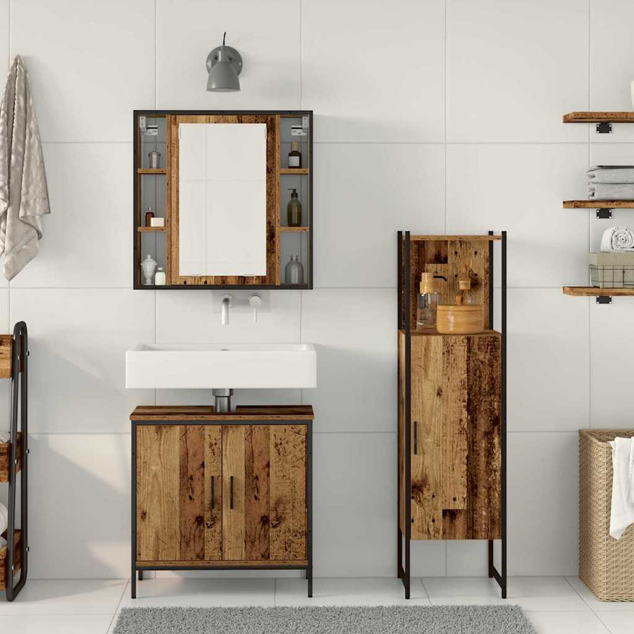 Badkamermeubelset met plank met opslag 3 pcs Bruin Bewerkt hout