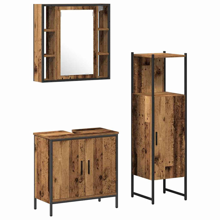Badkamermeubelset met plank met opslag 3 pcs Bruin Bewerkt hout