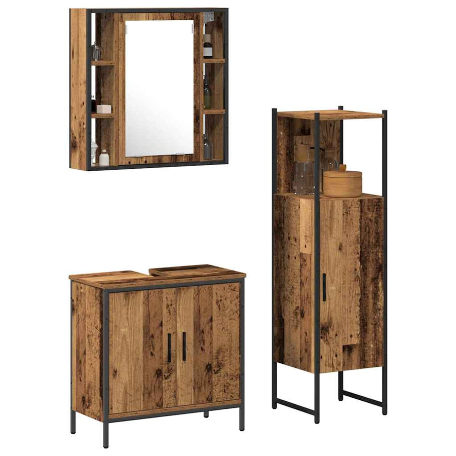 Badkamermeubelset met plank met opslag 3 pcs Bruin Bewerkt hout