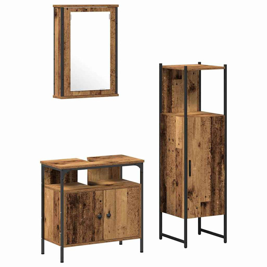 Badkamermeubelset 3 pcs Bruin 33 x 33 x 120.5 cm Bewerkt hout