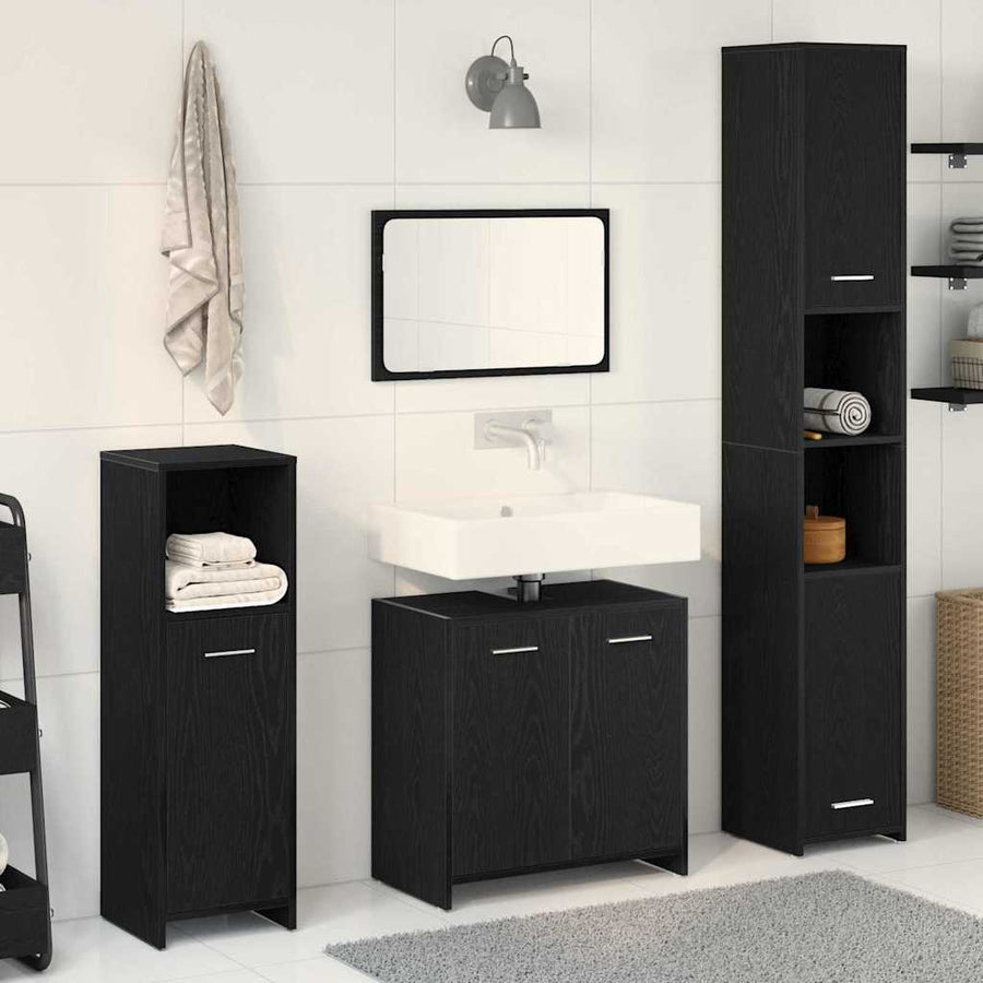 Badkamermeubelset met plank 4 pcs Zwart Eiken Bewerkt hout