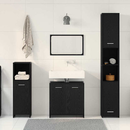 Badkamermeubelset met plank 4 pcs Zwart Eiken Bewerkt hout