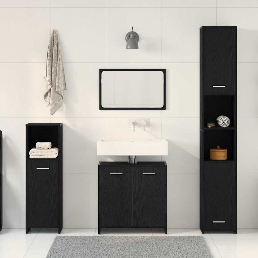 Badkamermeubelset met plank 4 pcs Zwart Eiken Bewerkt hout