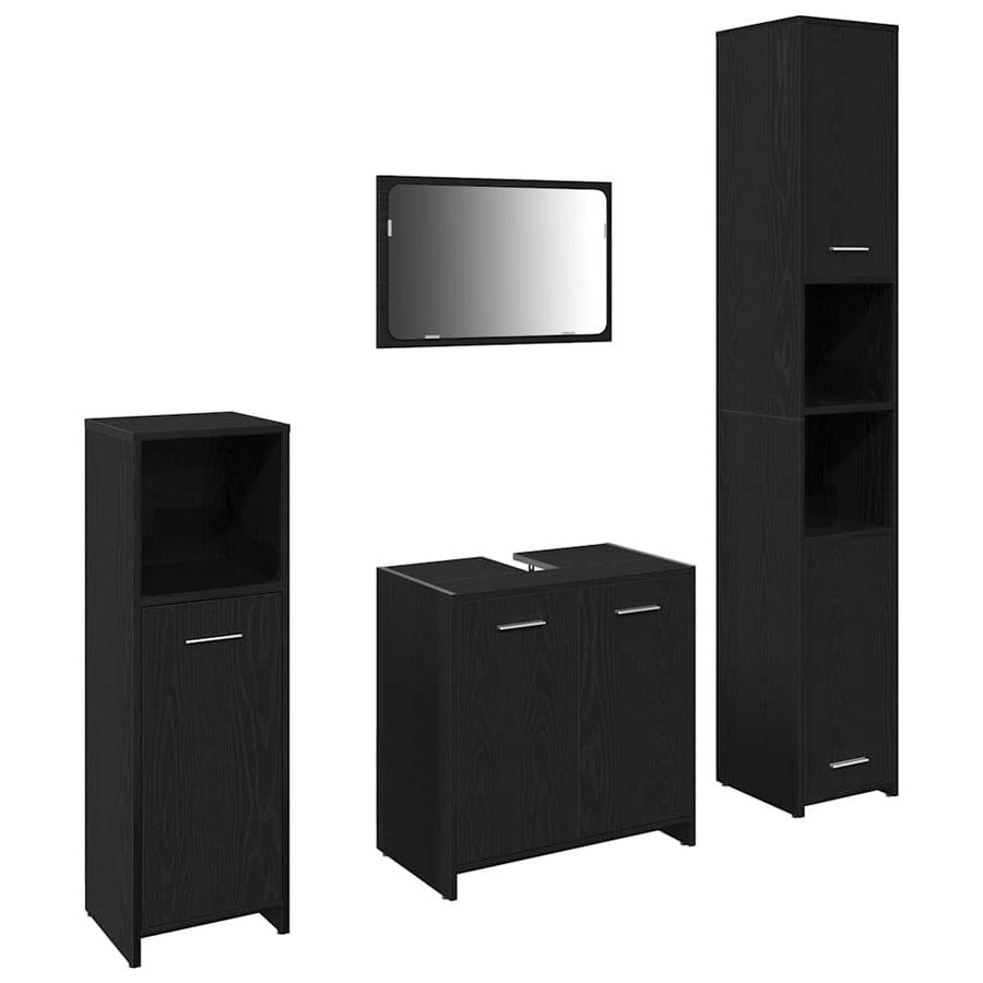 Badkamermeubelset met plank 4 pcs Zwart Eiken Bewerkt hout