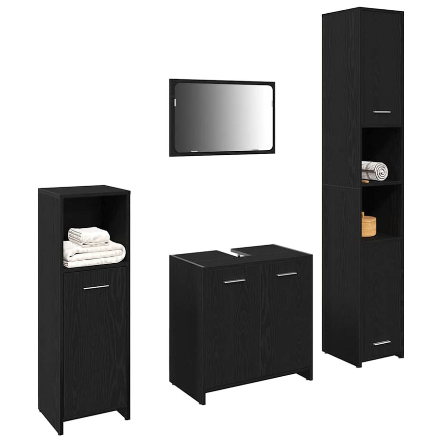 Badkamermeubelset met plank 4 pcs Zwart Eiken Bewerkt hout