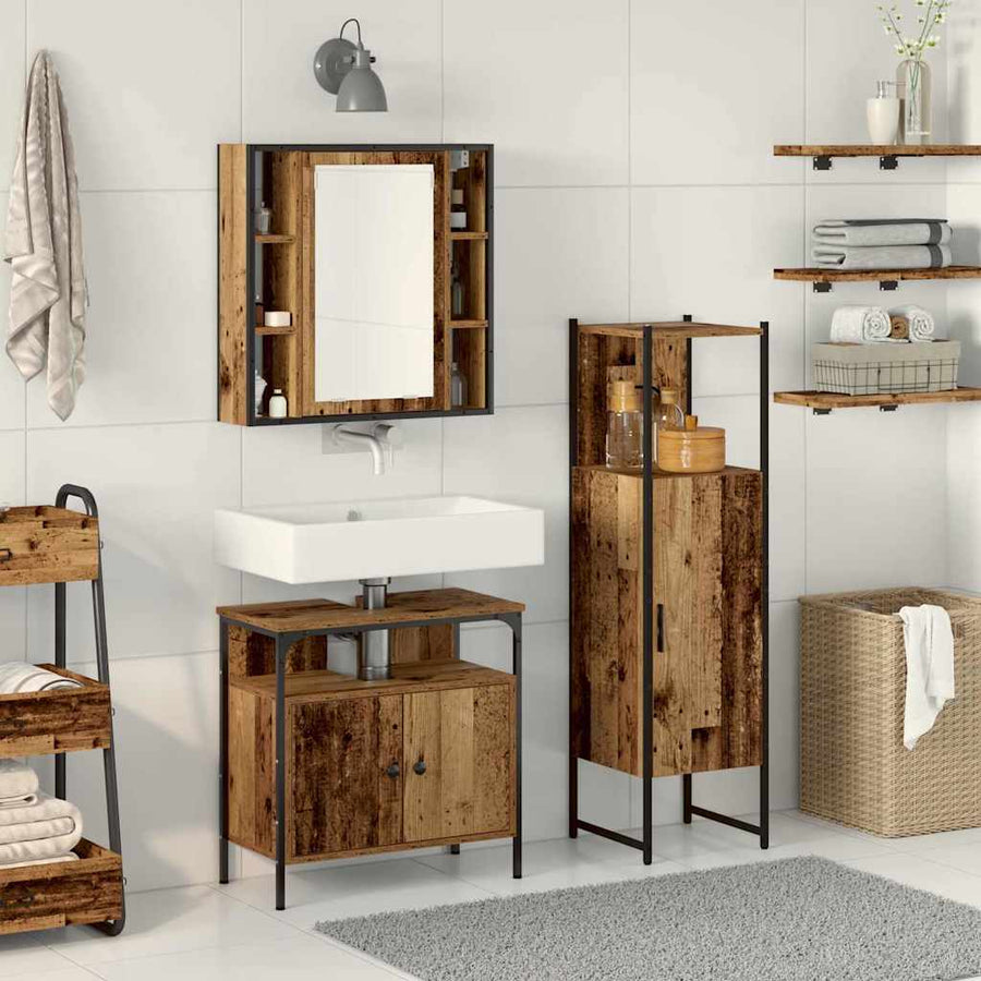 Badkamermeubelset met plank met opslag 3 pcs Bruin Bewerkt hout