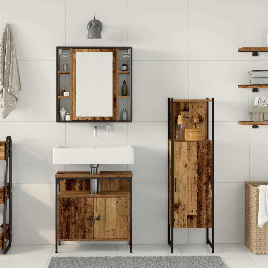 Badkamermeubelset met plank met opslag 3 pcs Bruin Bewerkt hout