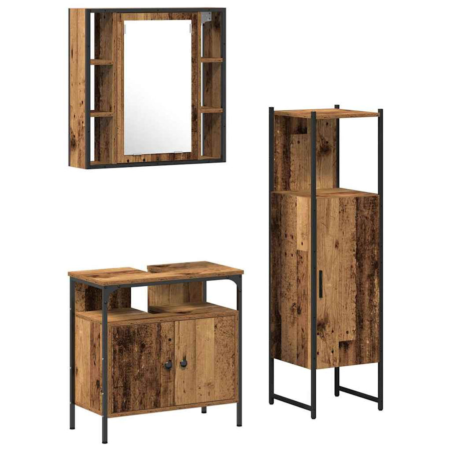 Badkamermeubelset met plank met opslag 3 pcs Bruin Bewerkt hout