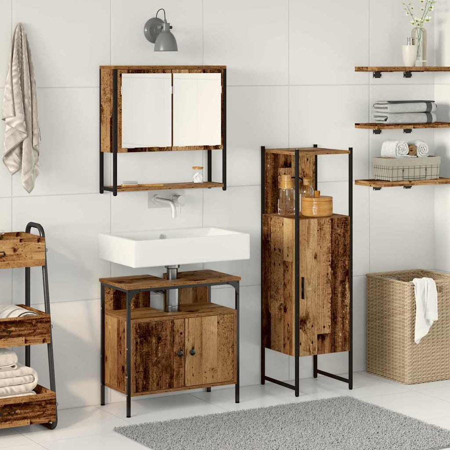 Badkamermeubelset met plank met opslag 3 pcs Bruin Bewerkt hout