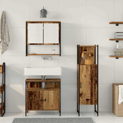 Badkamermeubelset met plank met opslag 3 pcs Bruin Bewerkt hout