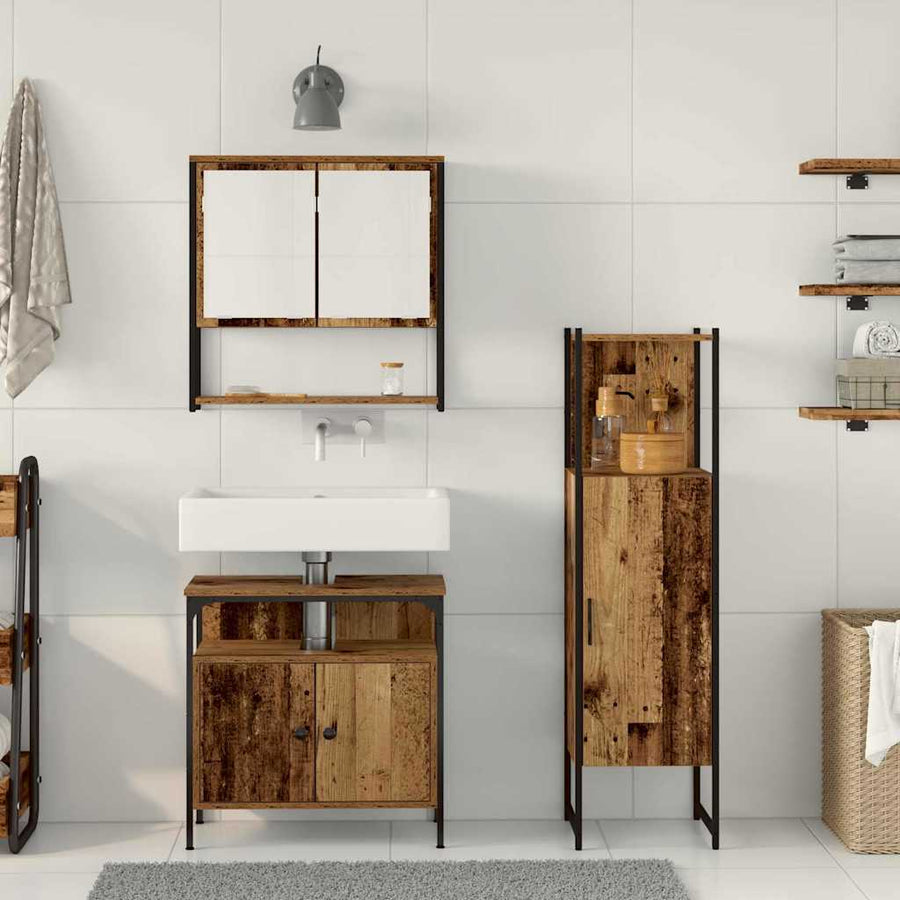 Badkamermeubelset met plank met opslag 3 pcs Bruin Bewerkt hout