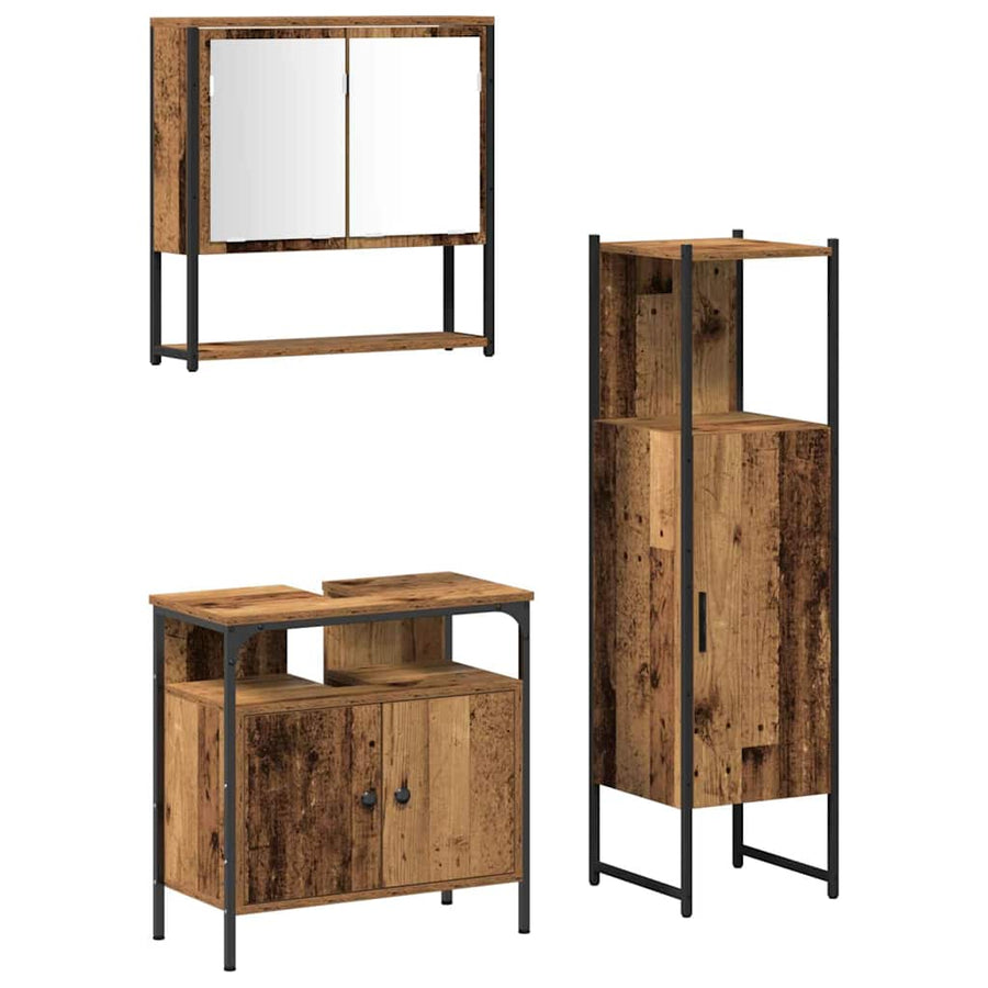 Badkamermeubelset met plank met opslag 3 pcs Bruin Bewerkt hout
