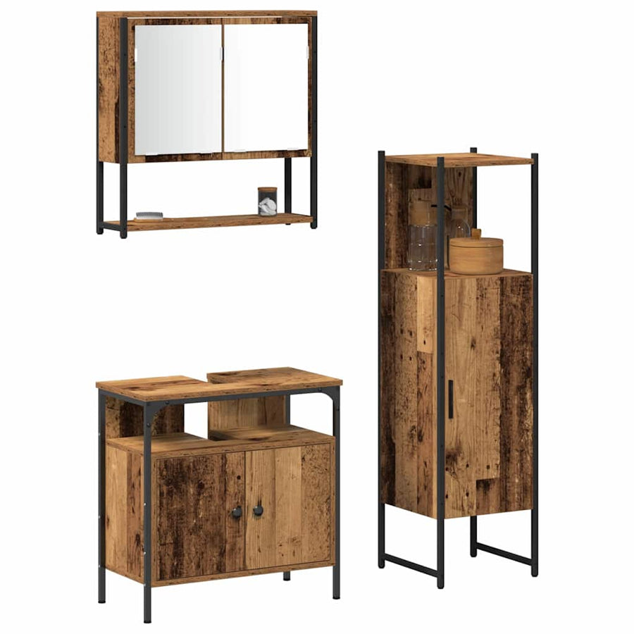 Badkamermeubelset met plank met opslag 3 pcs Bruin Bewerkt hout