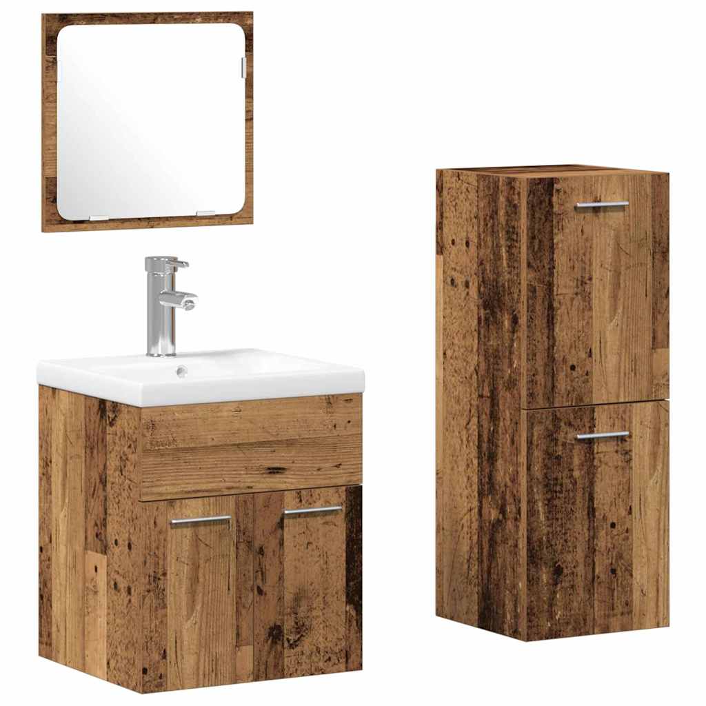 Badkamermeubelset Wandgemonteerd 4 pcs Oudhout Bewerkt hout