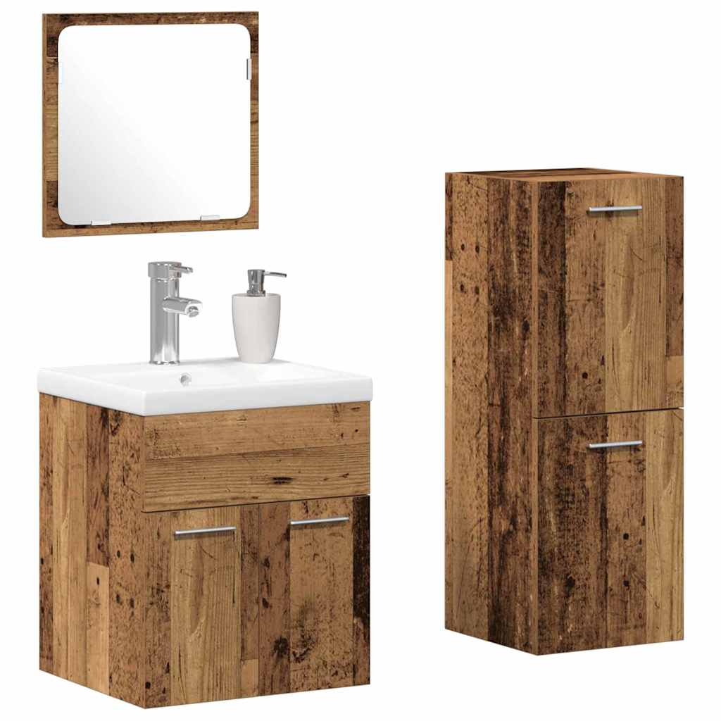 Badkamermeubelset Wandgemonteerd 4 pcs Oudhout Bewerkt hout