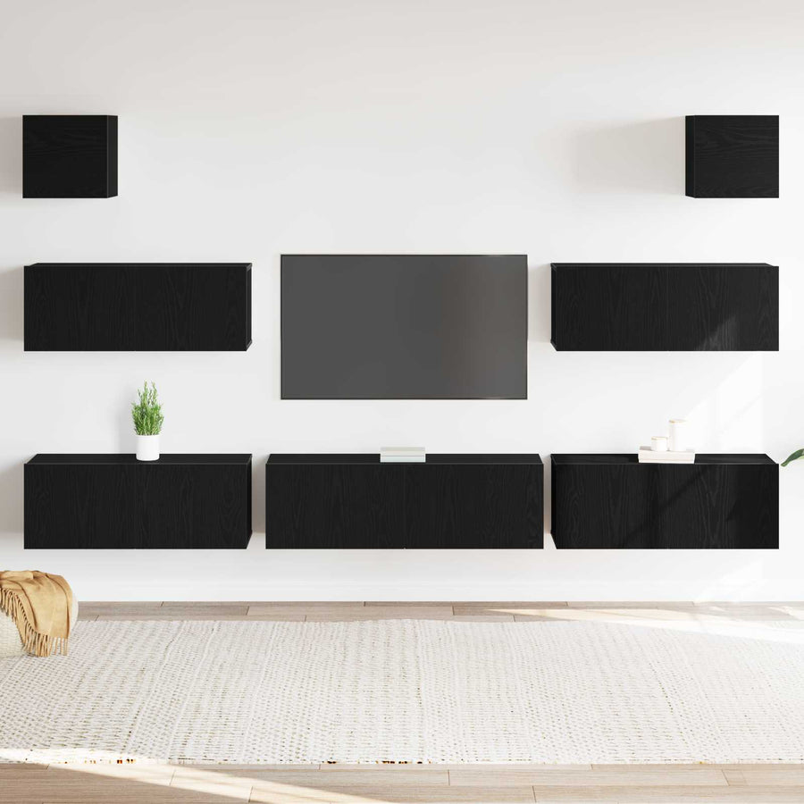 Tv-meubelset 7 pcs Zwart Eiken 100 x 30 x 30 cm Bewerkt hout