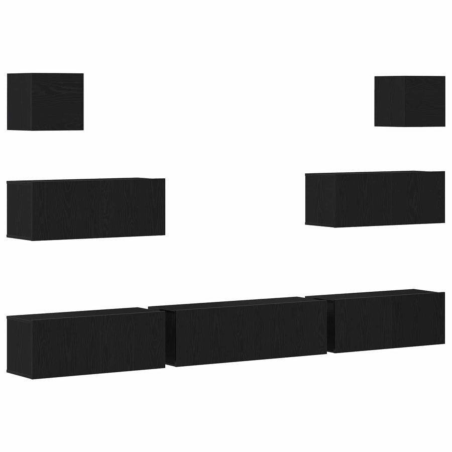 Tv-meubelset 7 pcs Zwart Eiken 100 x 30 x 30 cm Bewerkt hout
