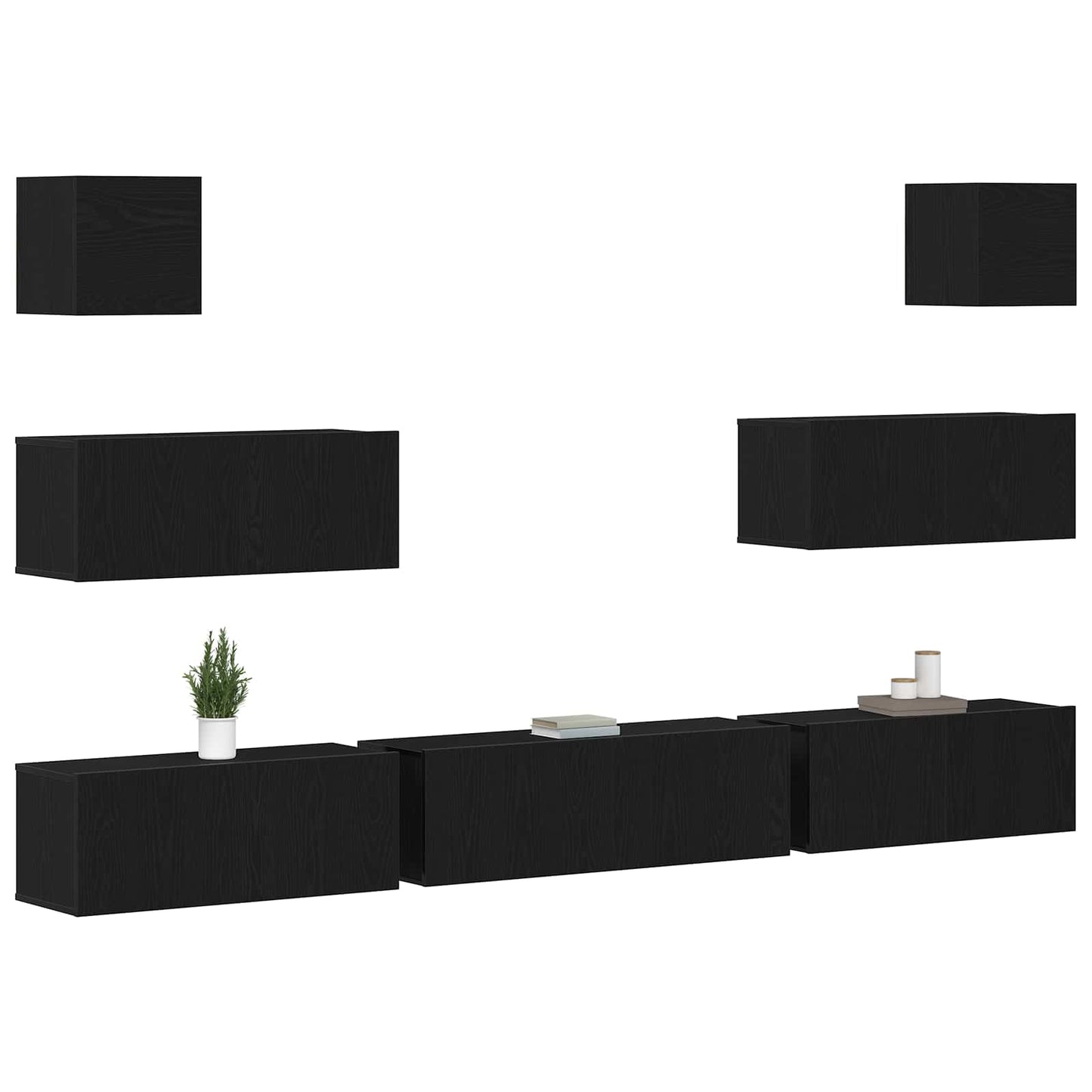 Tv-meubelset 7 pcs Zwart Eiken 100 x 30 x 30 cm Bewerkt hout