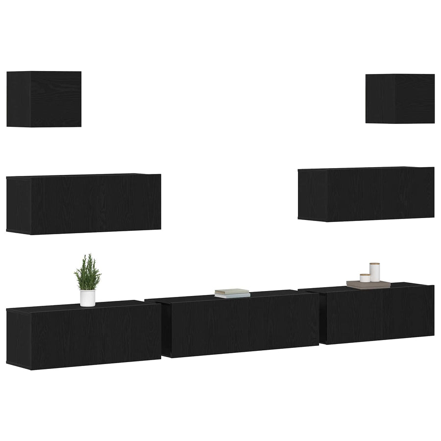 Tv-meubelset 7 pcs Zwart Eiken 100 x 30 x 30 cm Bewerkt hout