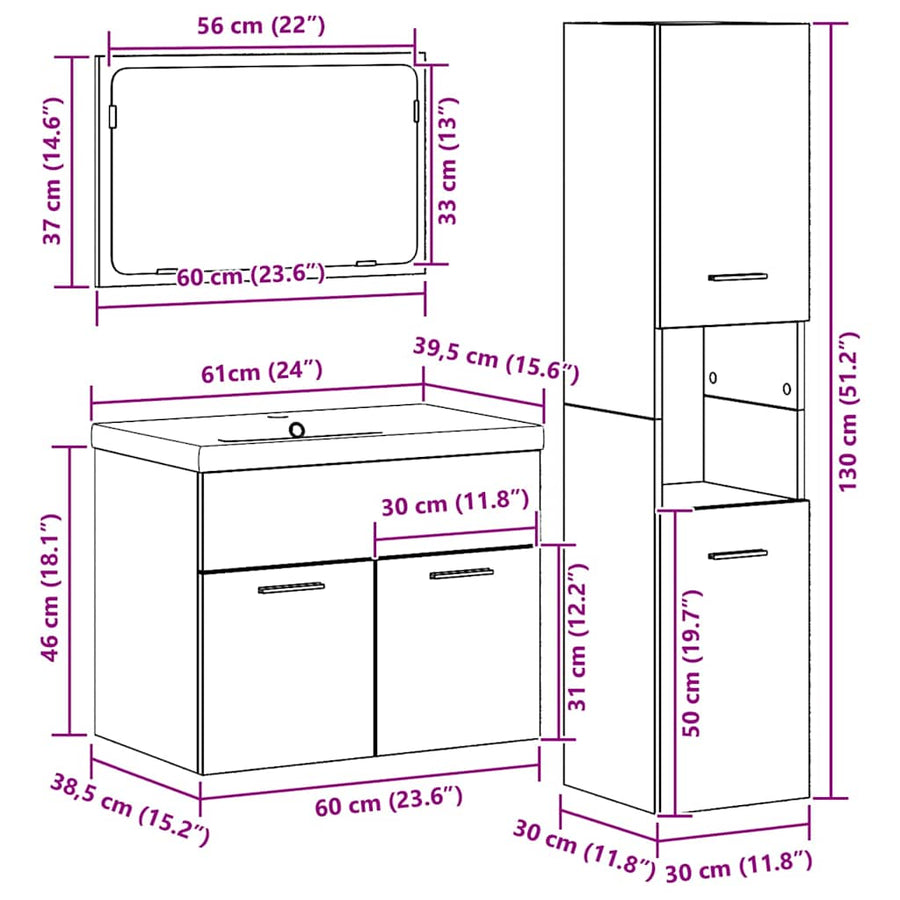 Sets Anders 3 pcs Oude hout 30 x 30 x 130 cm Bewerkt hout