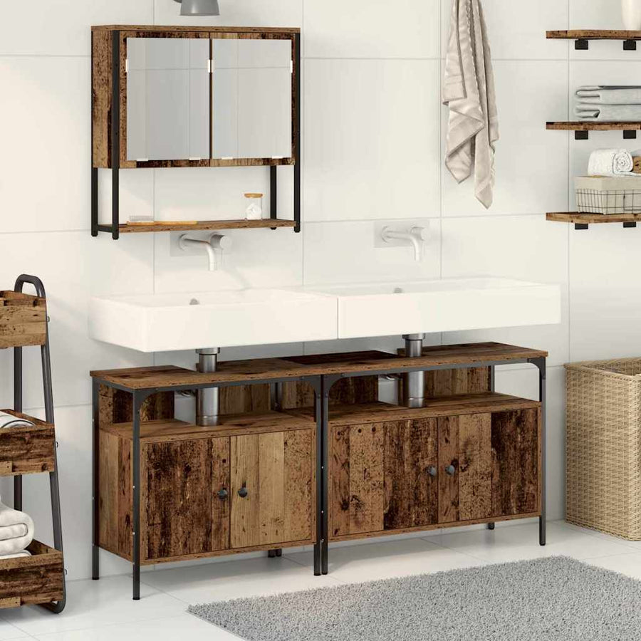 Badkamermeubelset met plank met opslag 3 pcs Bruin Bewerkt hout