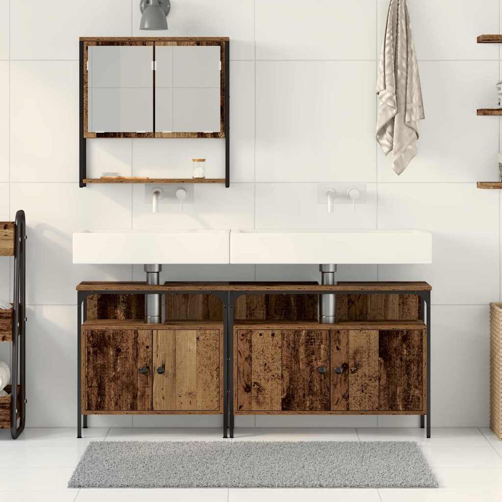 Badkamermeubelset met plank met opslag 3 pcs Bruin Bewerkt hout