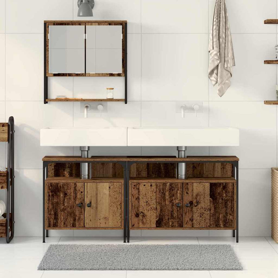 Badkamermeubelset met plank met opslag 3 pcs Bruin Bewerkt hout