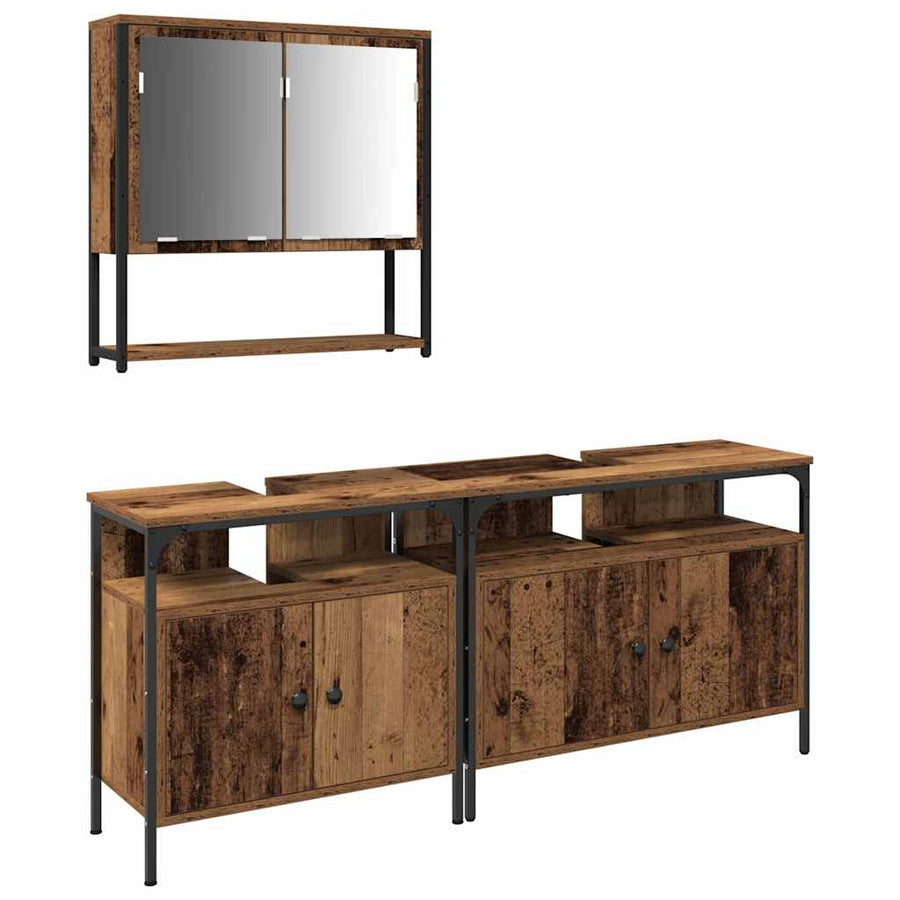Badkamermeubelset met plank met opslag 3 pcs Bruin Bewerkt hout