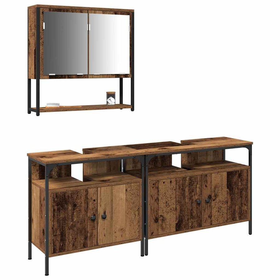 Badkamermeubelset met plank met opslag 3 pcs Bruin Bewerkt hout