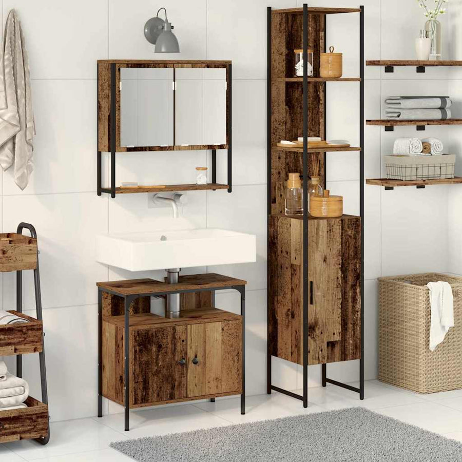 Badkamermeubelset met plank 3 pcs Oud Hout Bewerkt hout
