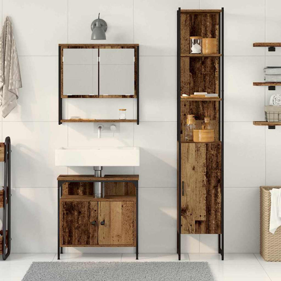Badkamermeubelset met plank 3 pcs Oud Hout Bewerkt hout