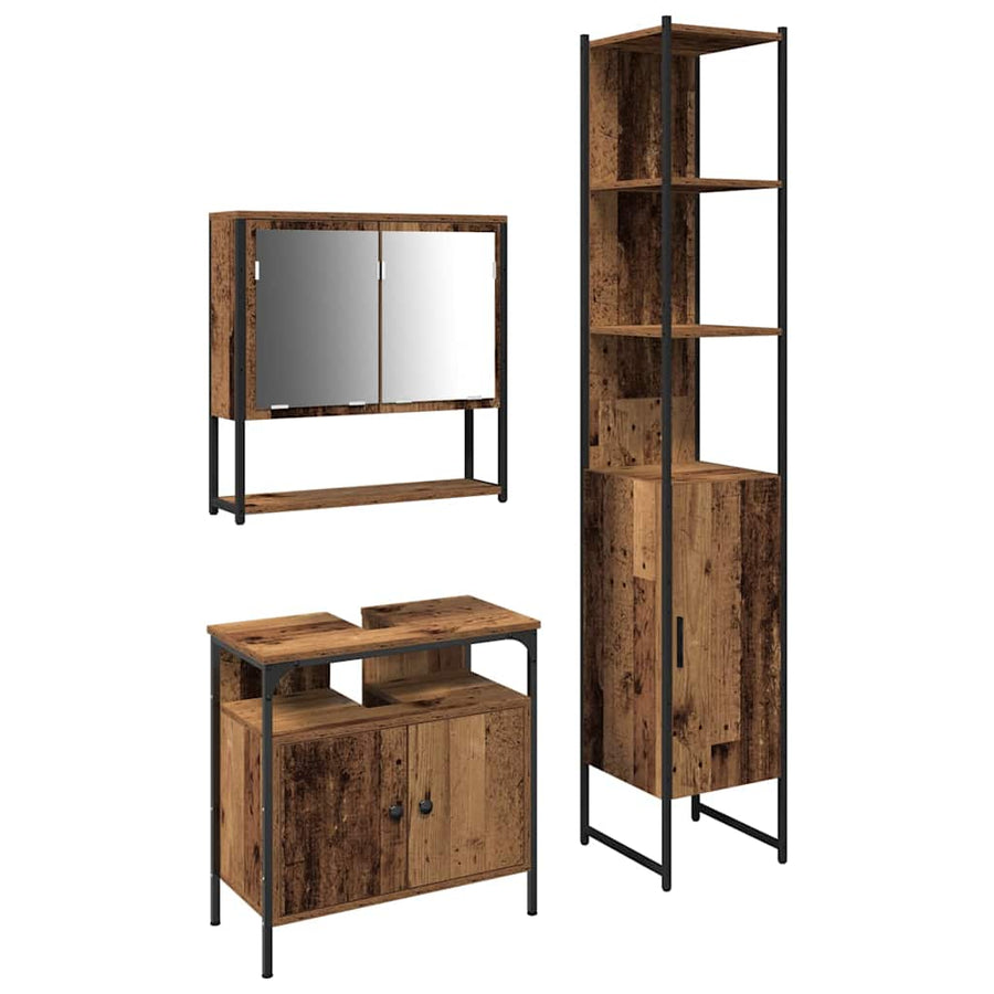Badkamermeubelset met plank 3 pcs Oud Hout Bewerkt hout