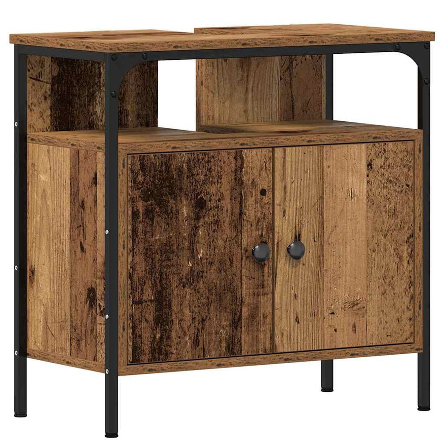 Badkamermeubelset met plank 3 pcs Oud Hout Bewerkt hout