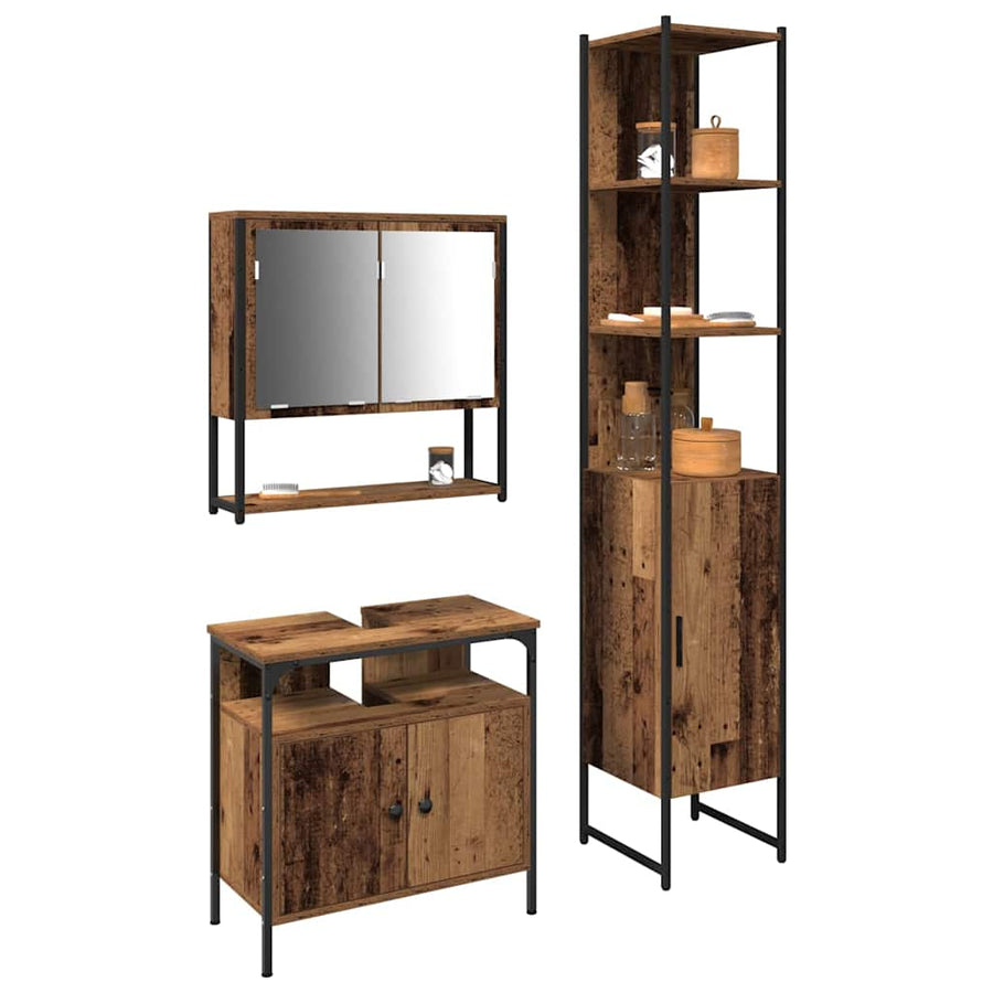 Badkamermeubelset met plank 3 pcs Oud Hout Bewerkt hout